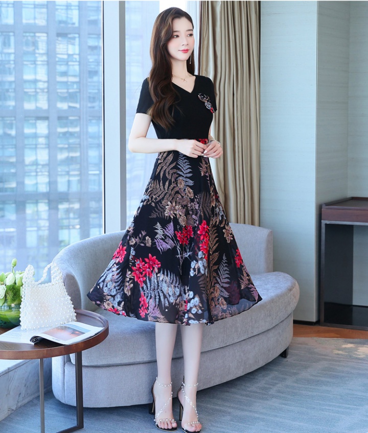 Splice Western style chiffon pinched waist dress for women