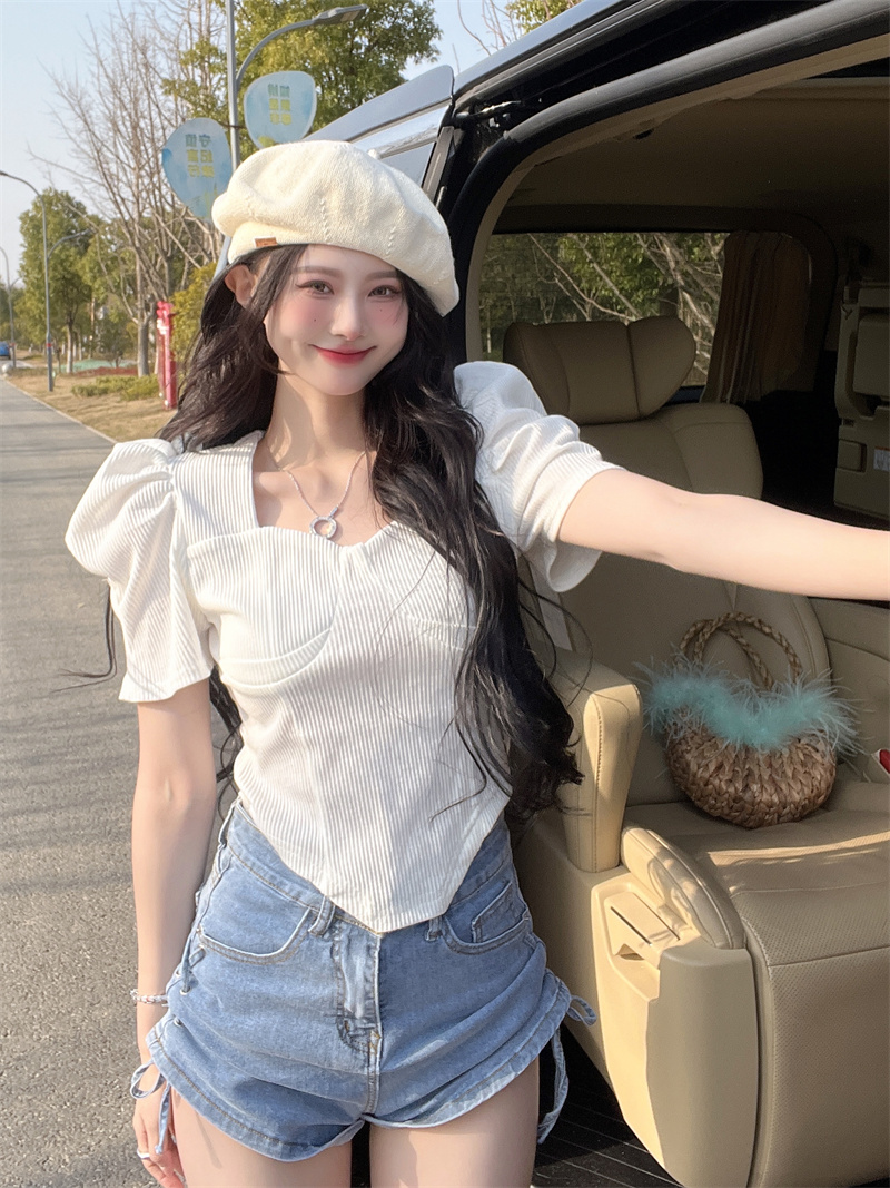 Maiden short sleeve T-shirt Western style puff sleeve tops