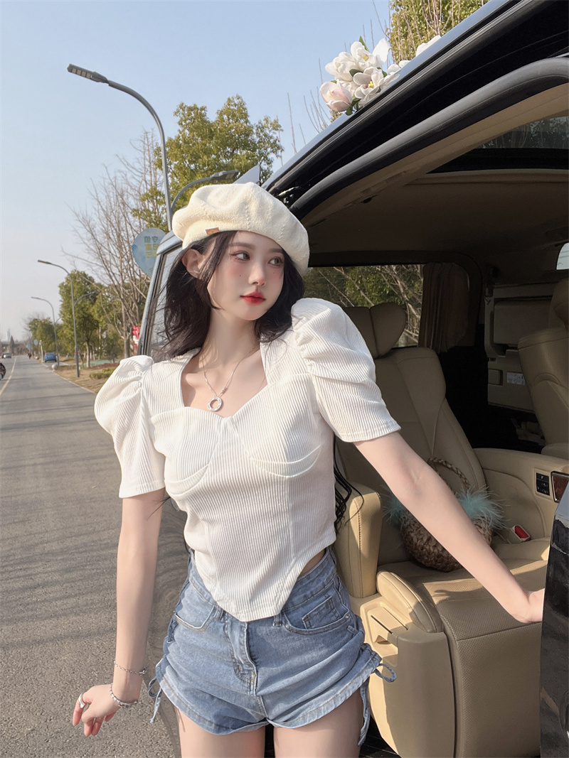 Maiden short sleeve T-shirt Western style puff sleeve tops