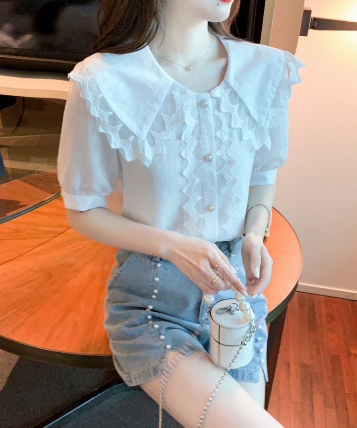 Lace chiffon short sleeve tops temperament summer shirt