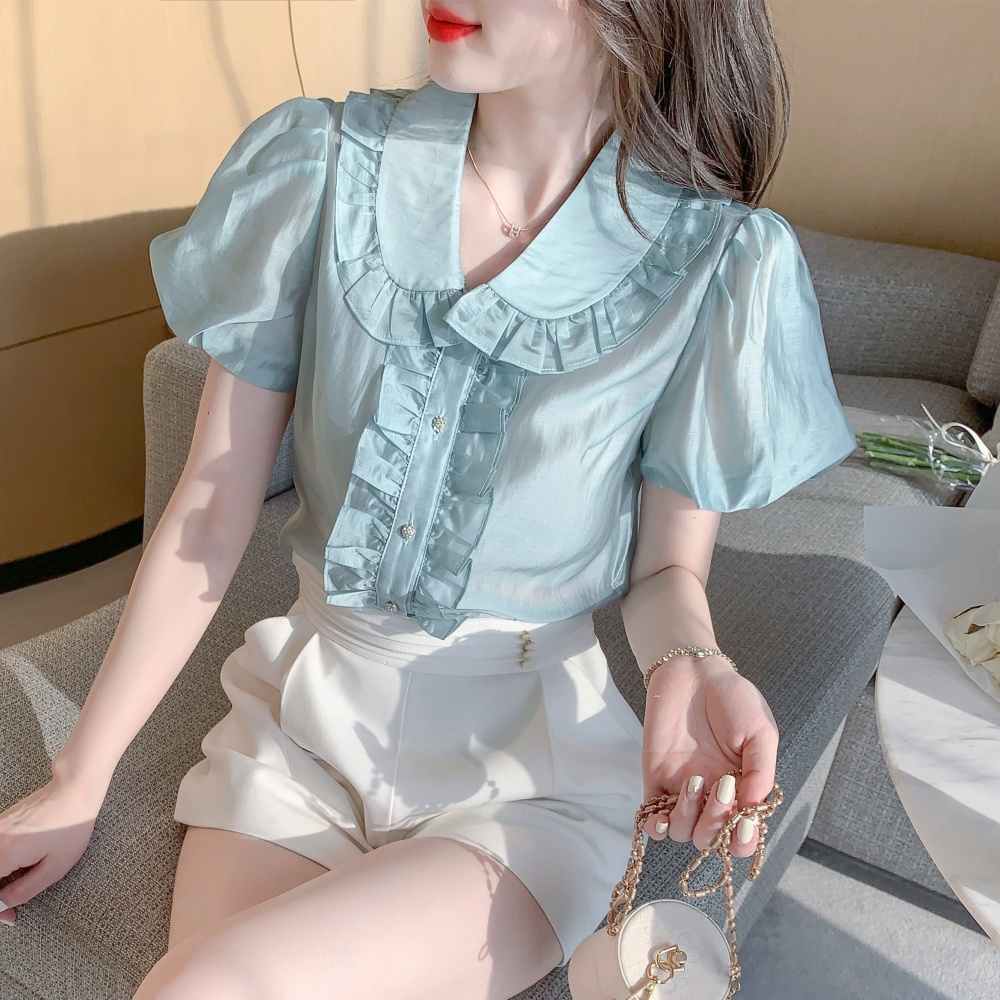 Sweet Western style shirt doll collar chiffon shirt