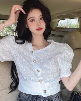 Lace white tops short sleeve court style small shirt