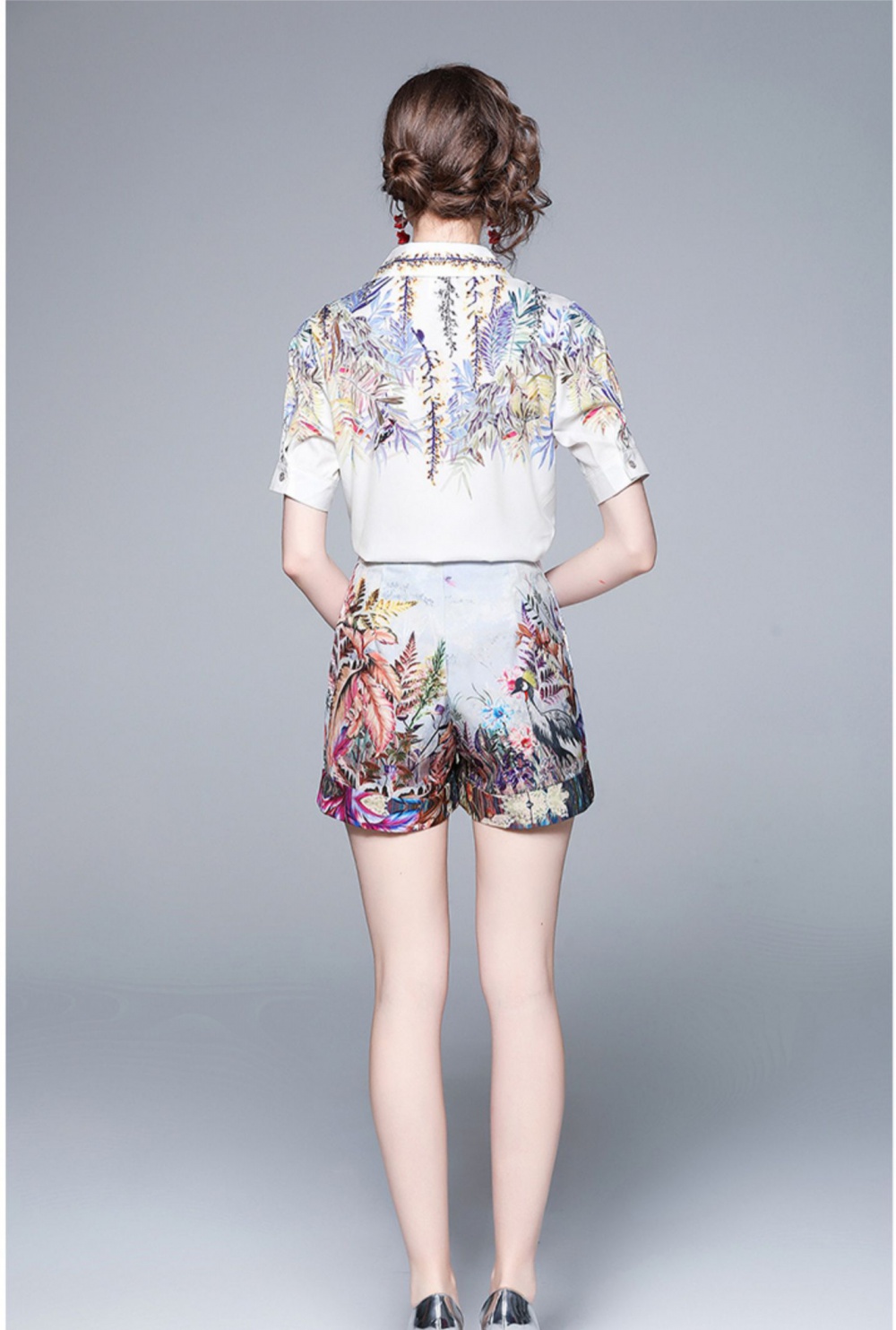 Fashion printing pants ladies shorts 2pcs set for women