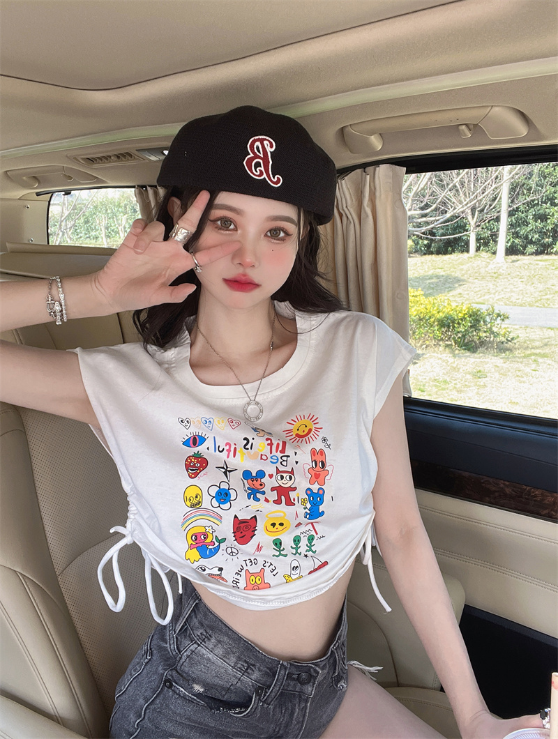 Stereoscopic drawstring tops sleeveless T-shirt