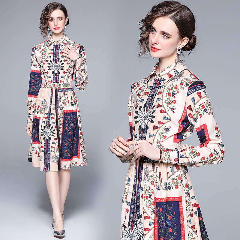 Printing temperament fashion shirt spring long dress