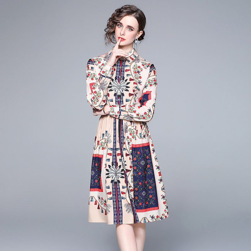 Printing temperament fashion shirt spring long dress