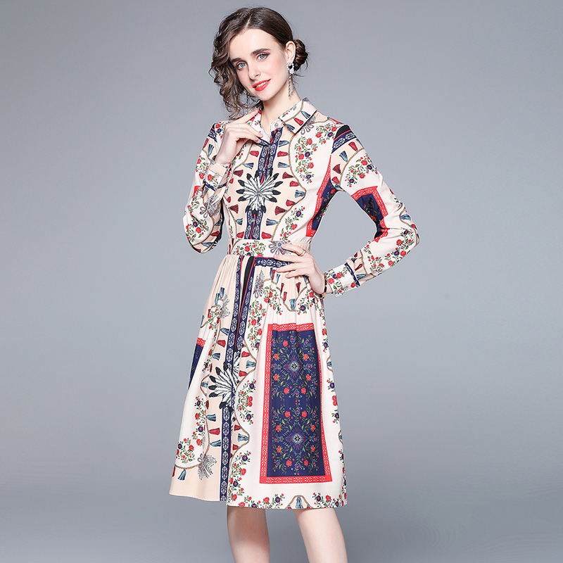 Printing temperament fashion shirt spring long dress