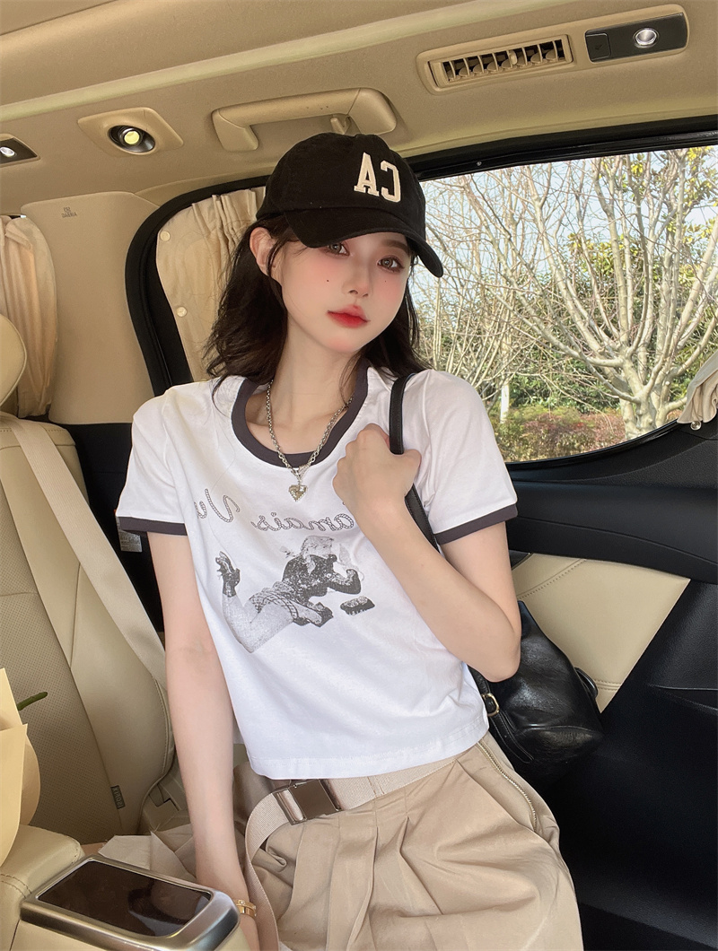 Slim printing short T-shirt short sleeve round neck tops