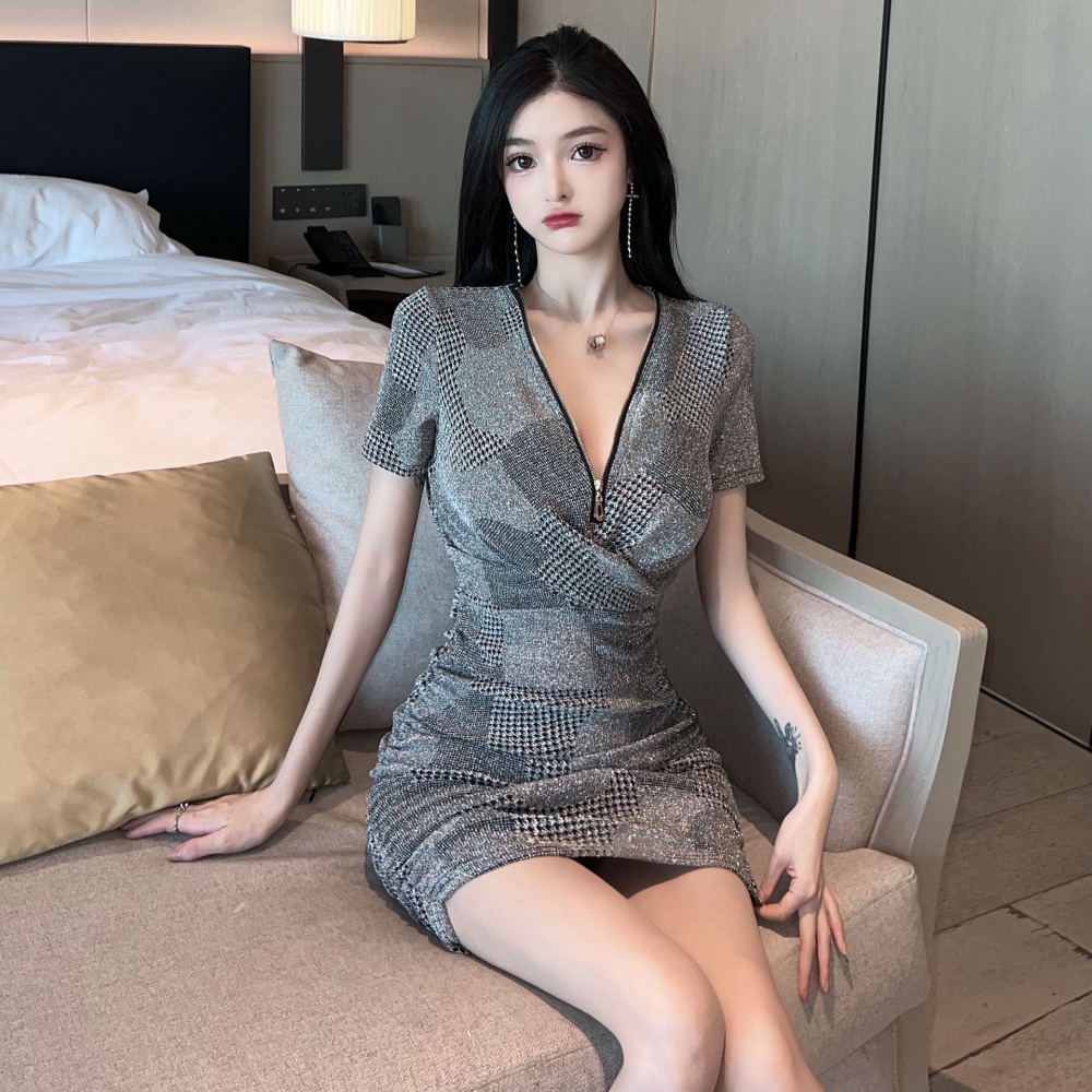 Sexy temperament fold V-neck high waist fashion dress