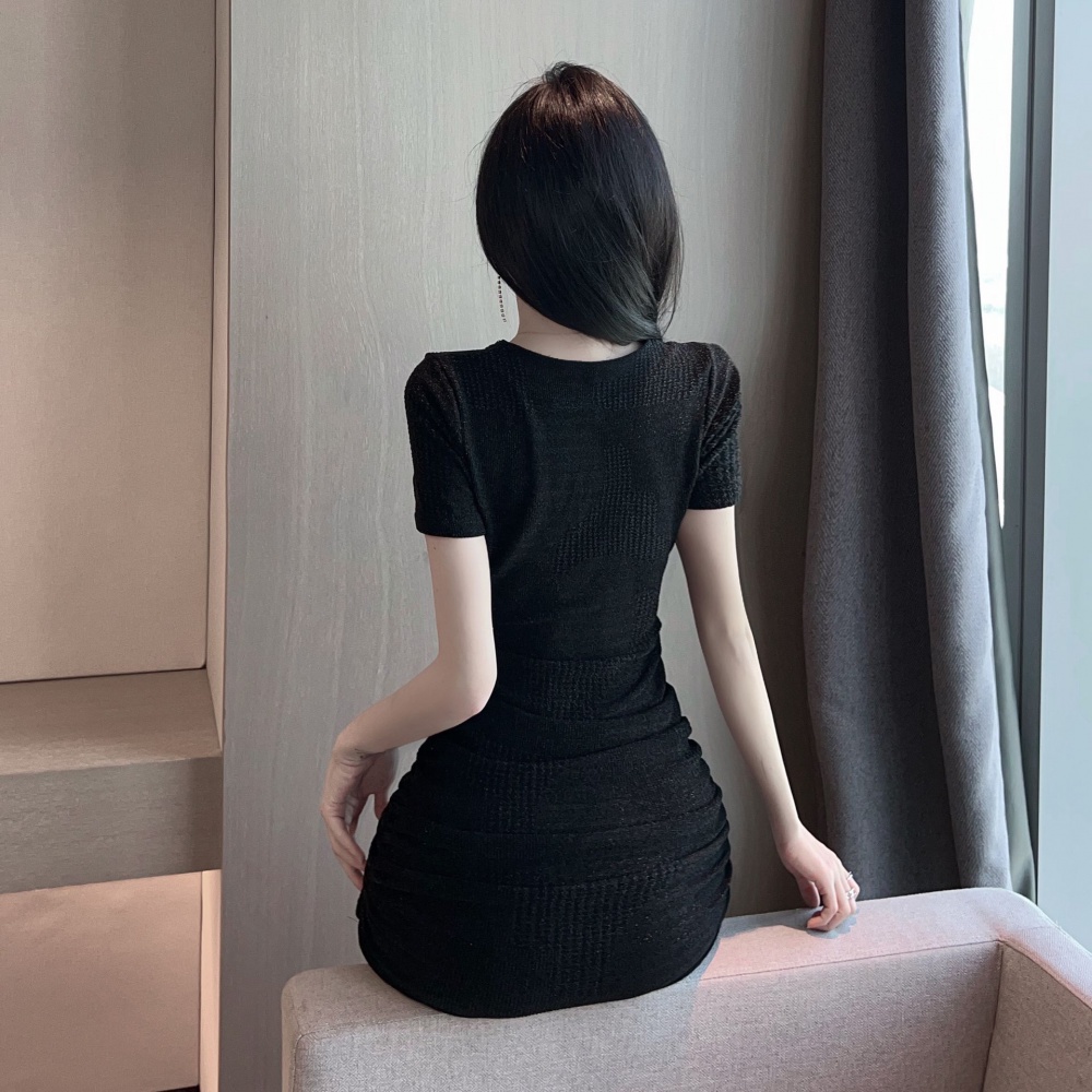 Sexy temperament fold V-neck high waist fashion dress