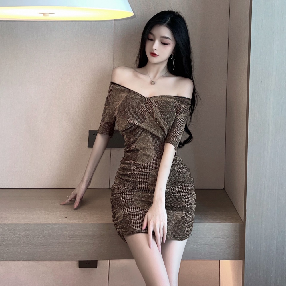 Sexy temperament fold V-neck high waist fashion dress