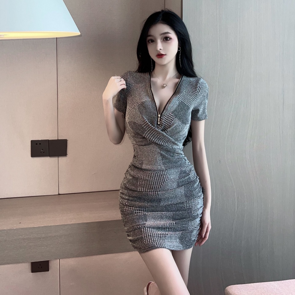 Sexy temperament fold V-neck high waist fashion dress