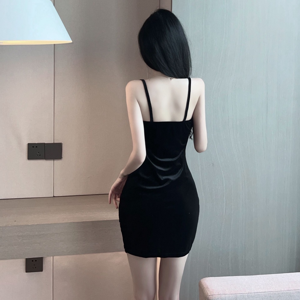 Ladies splice fashion velvet sexy slim bottoming dress