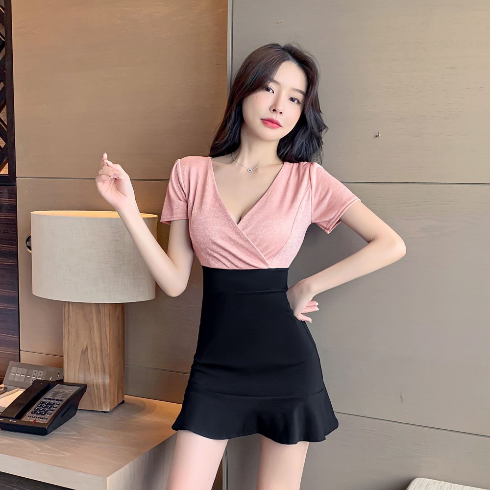 Package hip high elastic pure cotton splice dress