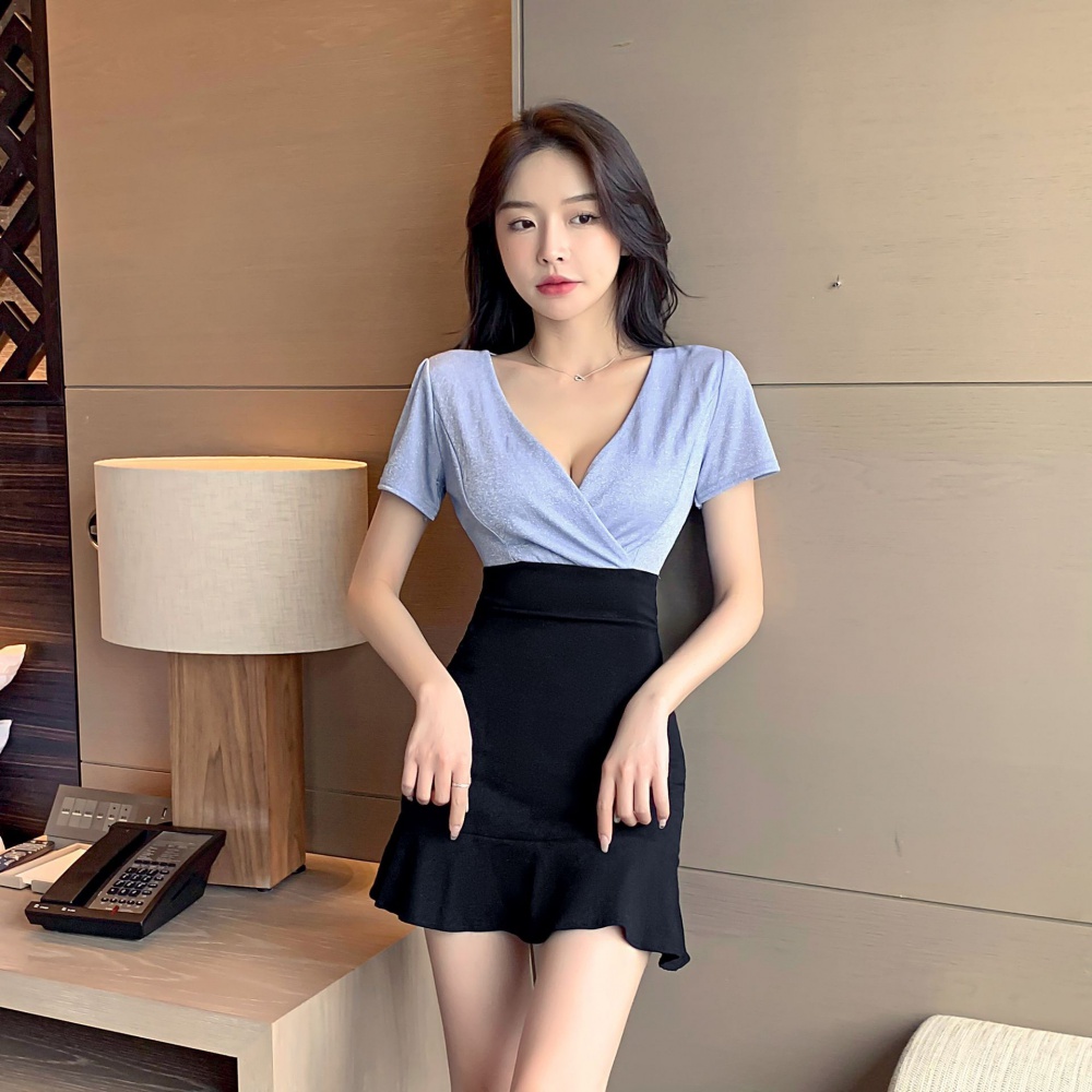 Package hip high elastic pure cotton splice dress