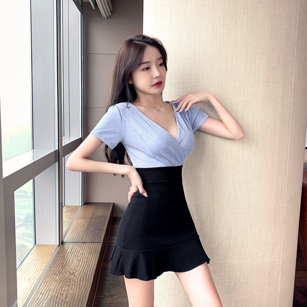 Package hip high elastic pure cotton splice dress