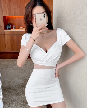Sexy short sleeve hollow low-cut dress