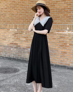 France style temperament black long retro dress