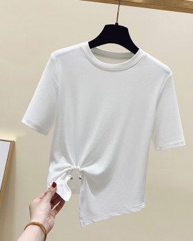 Summer irregular tops drawstring short sleeve T-shirt for women