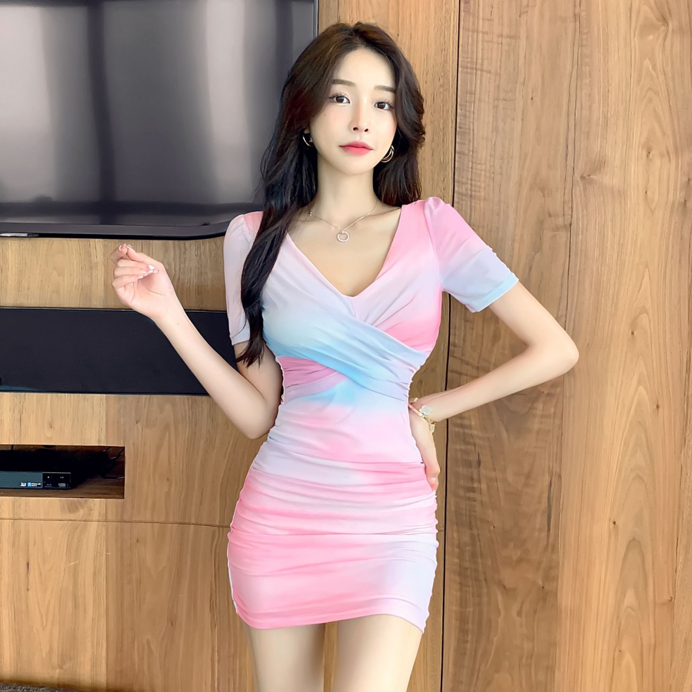 Letters sexy rainbow package hip printing dress