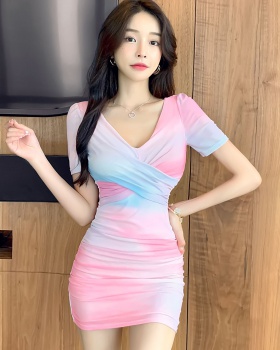 Letters sexy rainbow package hip printing dress