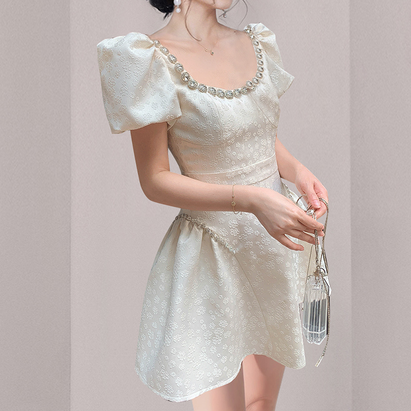 Jacquard luxurious fashion square collar dress