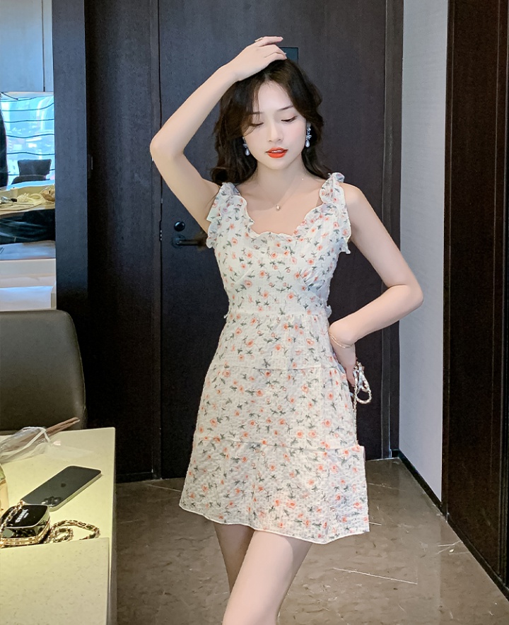 Summer long floral peach blossom petal V-neck dress