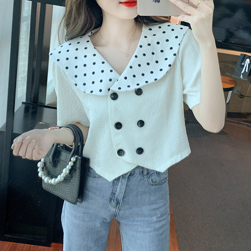 Korean style short sleeve shirt V-neck tops for women