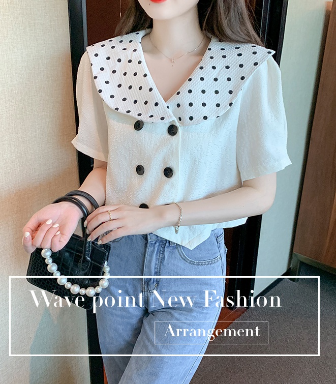 Korean style short sleeve shirt V-neck tops for women