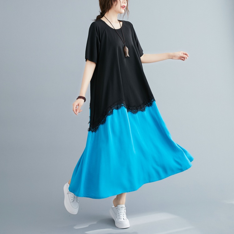 Loose big skirt mixed colors retro large yard dress