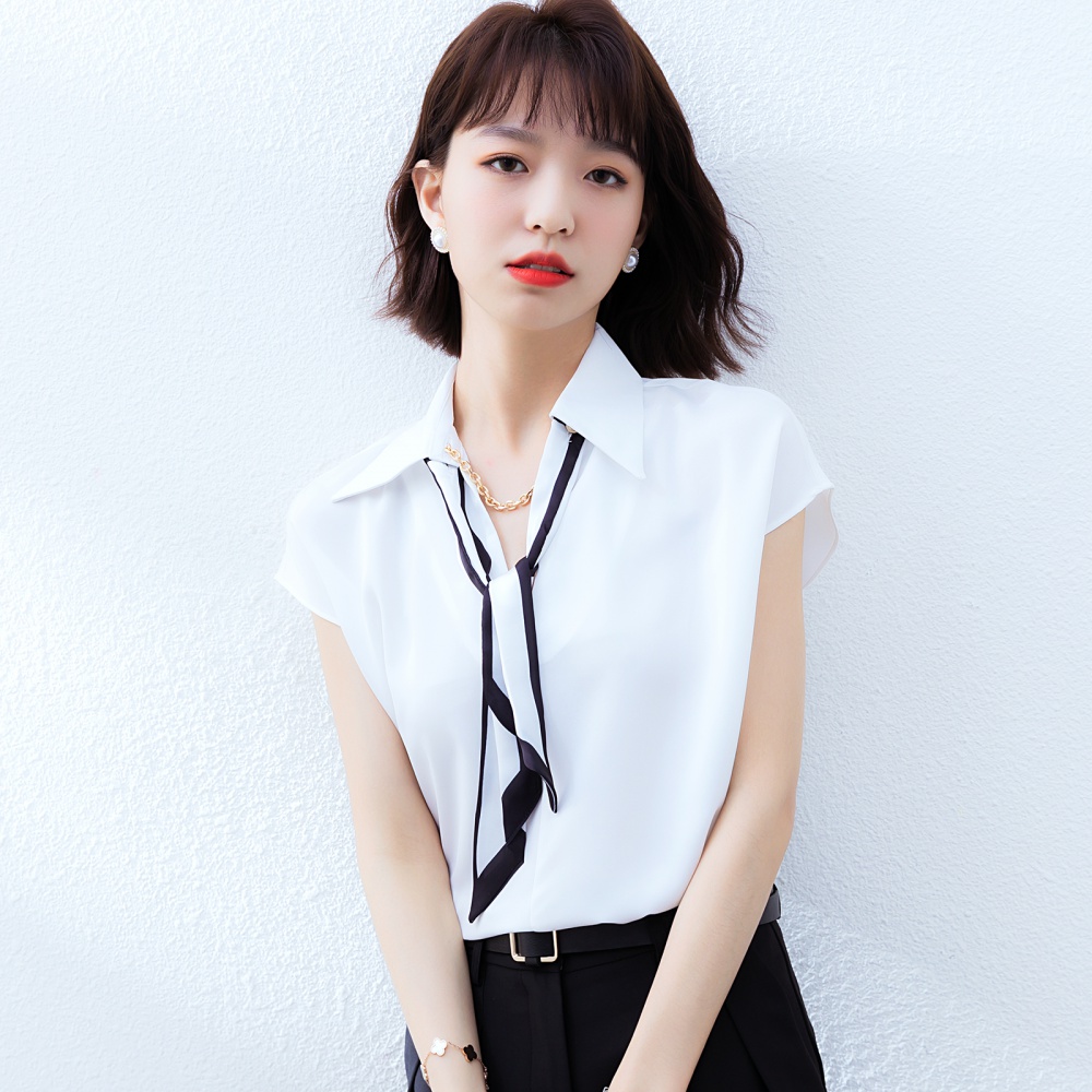 V-neck summer loose white frenum temperament shirt for women