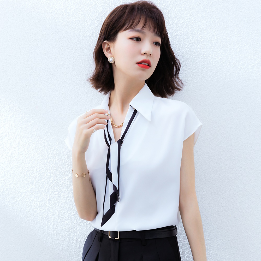 V-neck summer loose white frenum temperament shirt for women