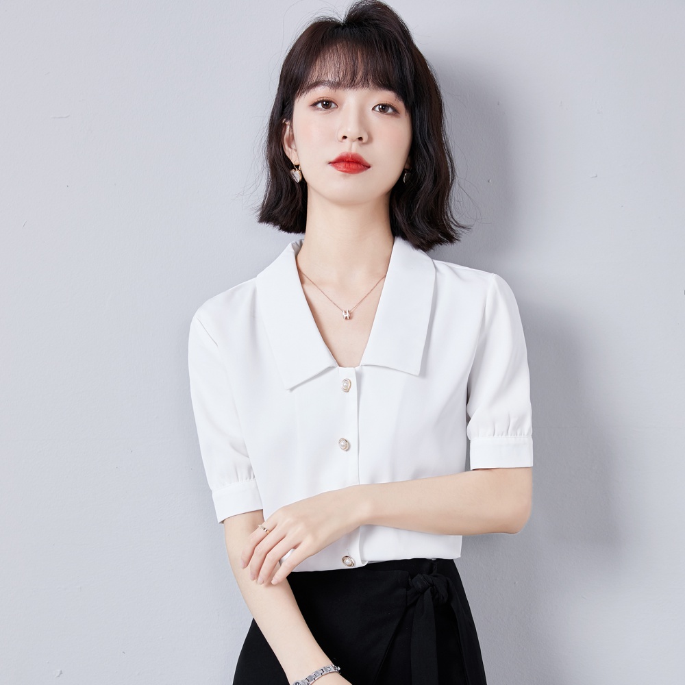 Satin short sleeve tops white small shirt for women