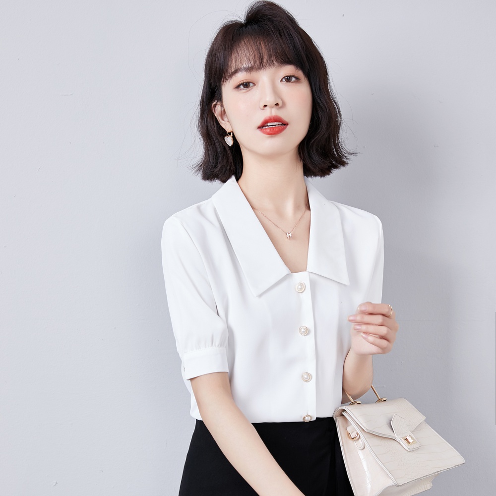 Satin short sleeve tops white small shirt for women