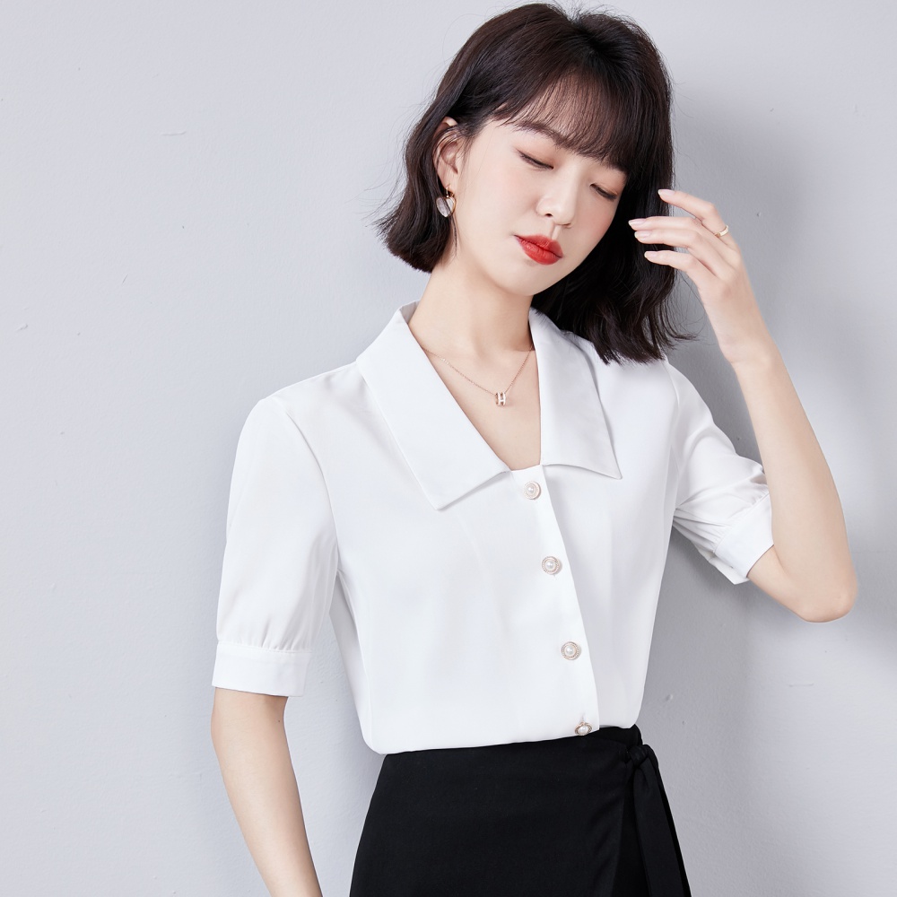 Satin short sleeve tops white small shirt for women