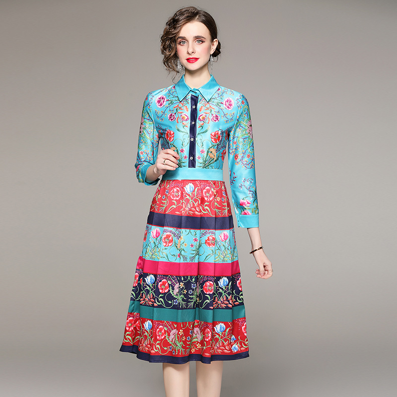 Mixed colors all-match pinched waist slim dress