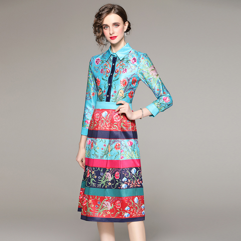 Mixed colors all-match pinched waist slim dress