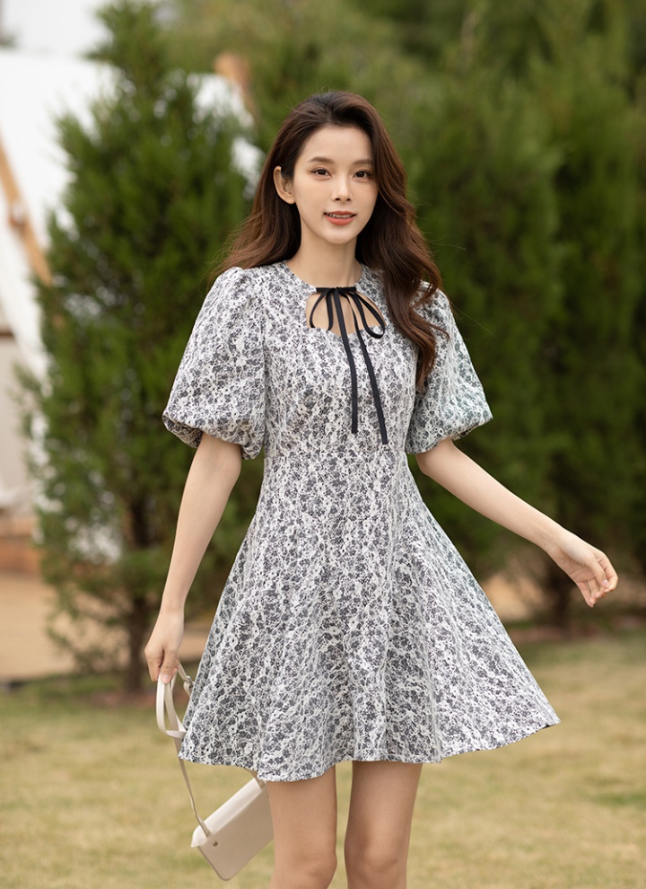 Floral France style refreshing pinched waist dress