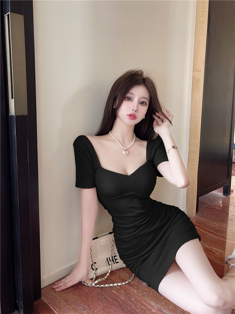 Korean style fold T-back slim dress