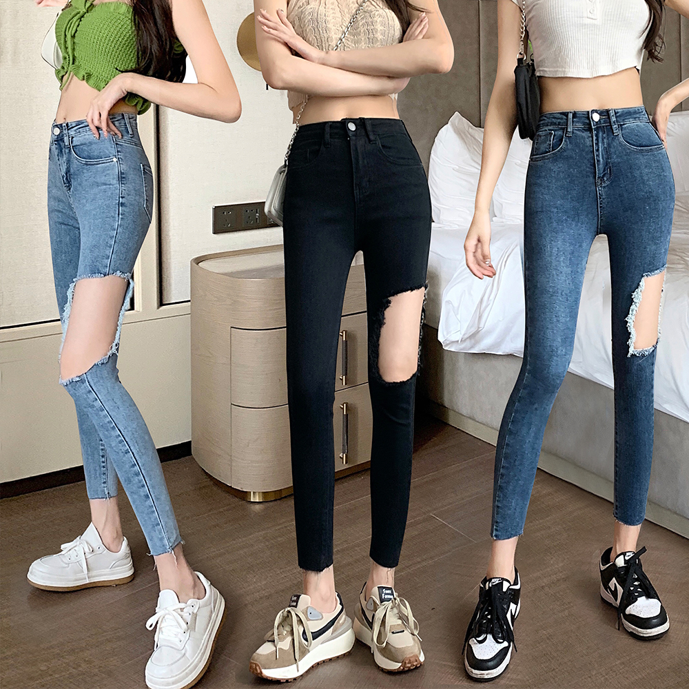 Feet high waist jeans slim spring and summer nine pants for women