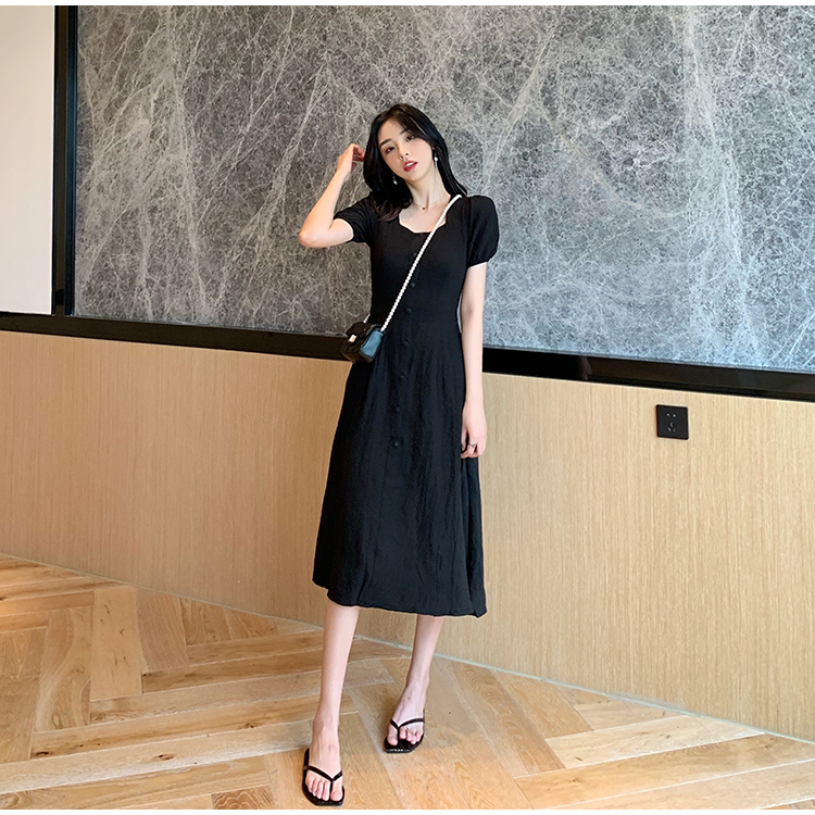 Korean style France style pinched waist dress