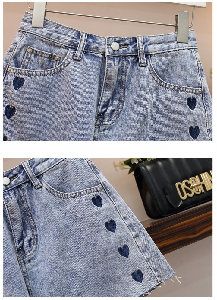 Short sleeve split fat short jeans 2pcs set for women