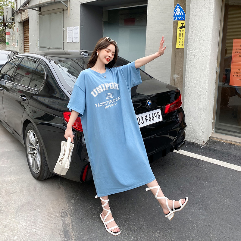 Casual long printing T-shirt Korean style loose dress