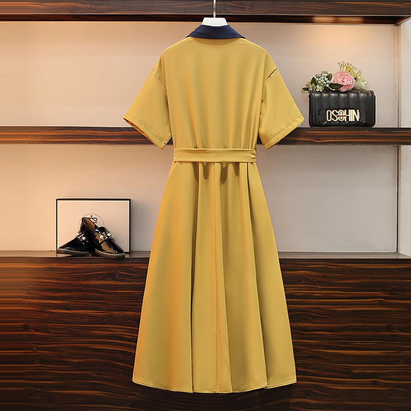Short sleeve loose mixed colors pinched waist splice dress