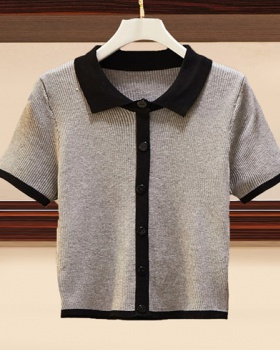 Short temperament tops gray T-shirt for women