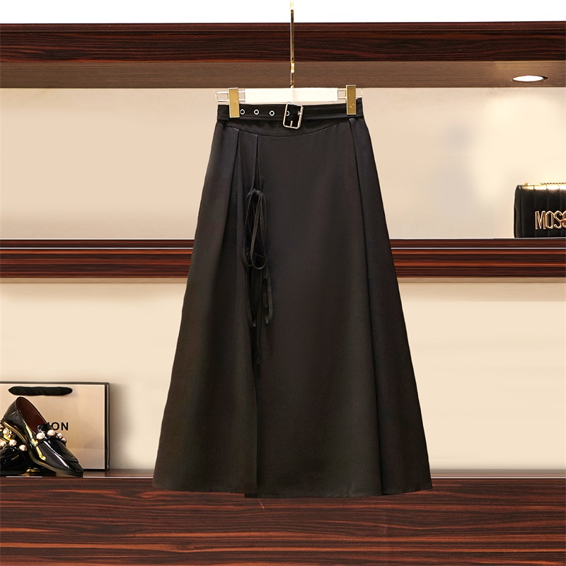 Irregular black slit bandage slim fat skirt