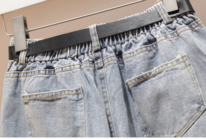 Pseudo-two shirt short sleeve short jeans a set for women