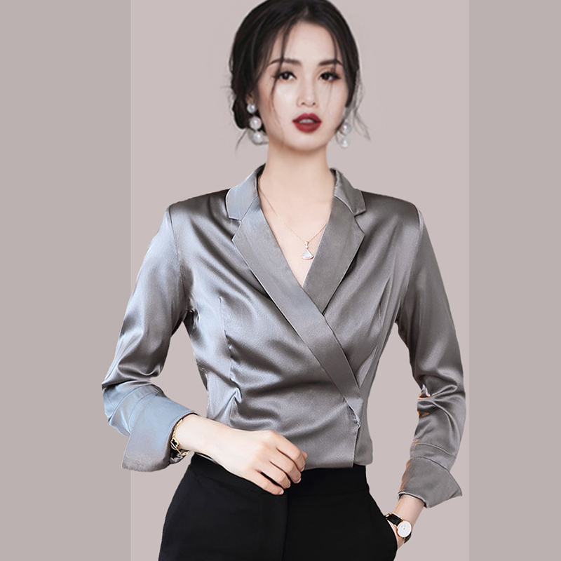 Long sleeve chiffon tops V-neck business suit for women