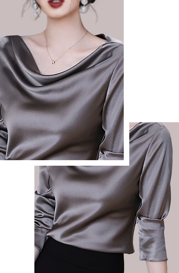 Satin flat shoulder tops unique shirt for women