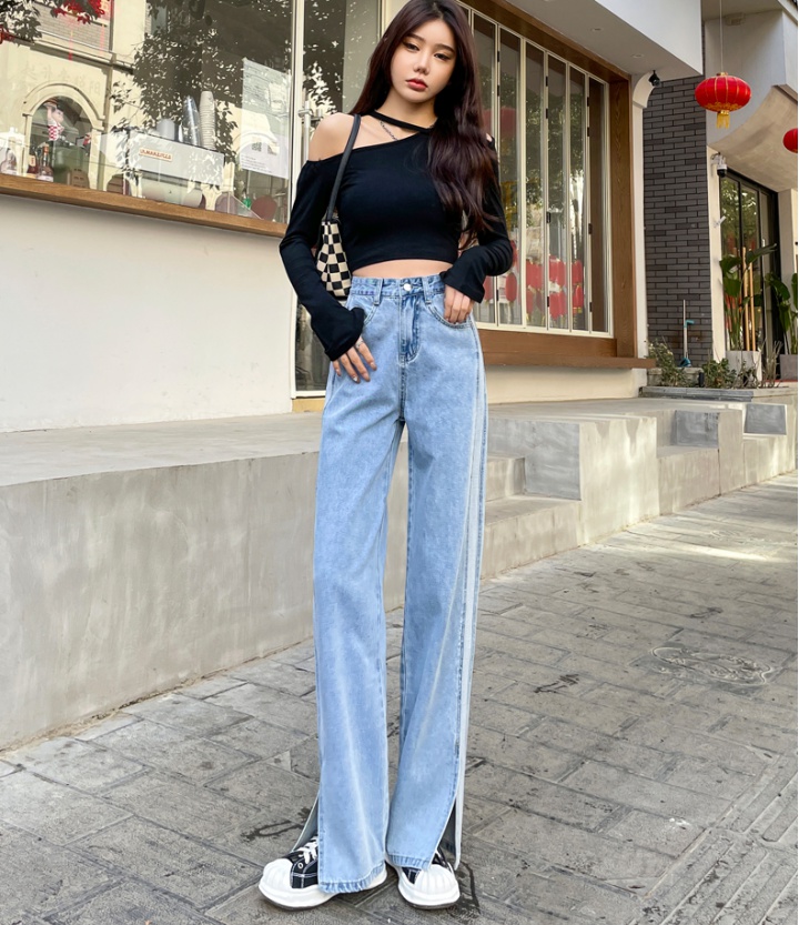 Thin wide leg pants slim jeans for women